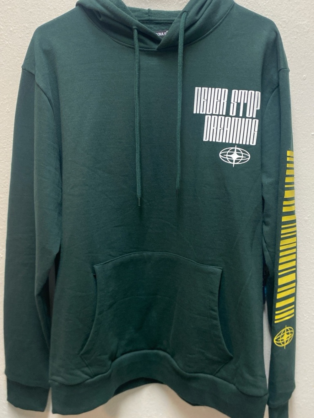 Seven Souls Vintage “Never Stop Dreaming” Mens Large Forest Green Fleece Hoodie